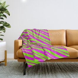 [ Thumbnail: Fuchsia and Green Colored Striped/Lined Pattern Throw Blanket ]