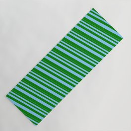 [ Thumbnail: Light Sky Blue & Green Colored Pattern of Stripes Yoga Mat ]