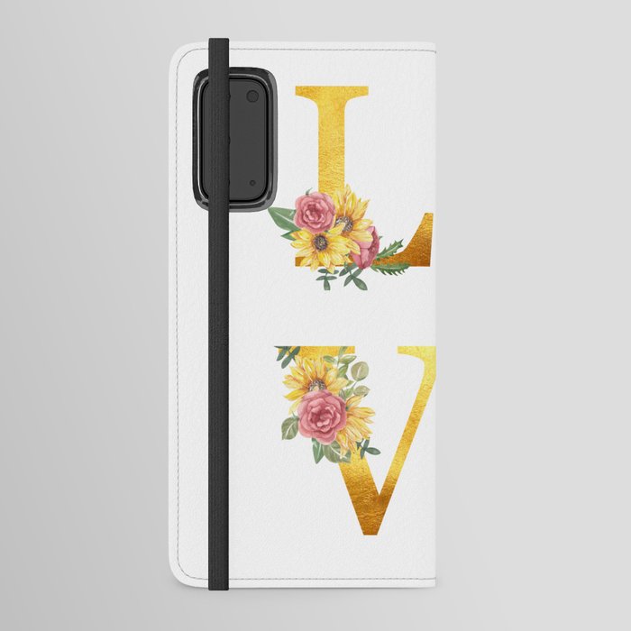 Love | Golden Letters With Flowers Android Wallet Case