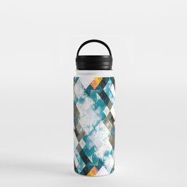 geometric pixel square pattern abstract background in blue yellow Water Bottle