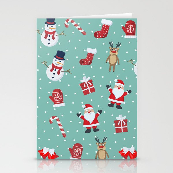 Christmas Seamless Pattern with Snowman, Reindeer and Santa Claus 02 Stationery Cards