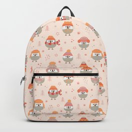 Winter owls with wool hats retro colors Backpack