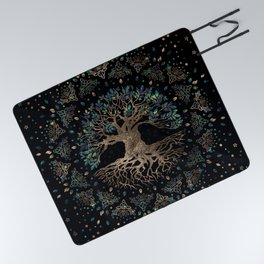 Tree of life -Yggdrasil Golden and Marble ornament Picnic Blanket