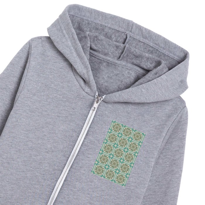 Nouveau Spanish Tile Pattern in Vintage Olive Green and Turquoise Teal Tones 2 Kids Zip Hoodie