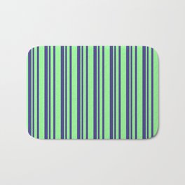 [ Thumbnail: Dark Slate Blue & Green Colored Lines Pattern Bath Mat ]