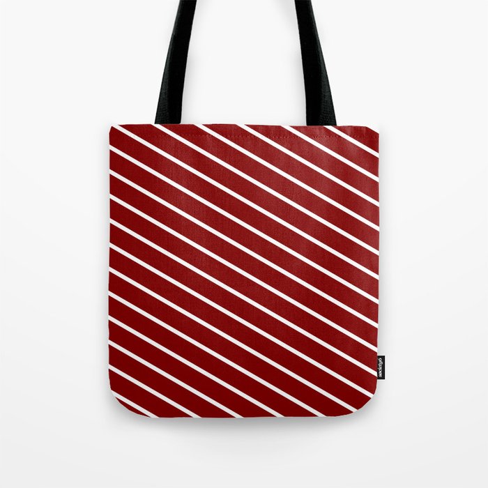 Maroon & White Colored Lines/Stripes Pattern Tote Bag