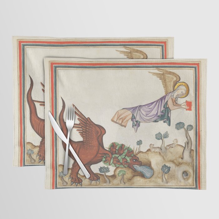 Medieval art angels and monsters Placemat