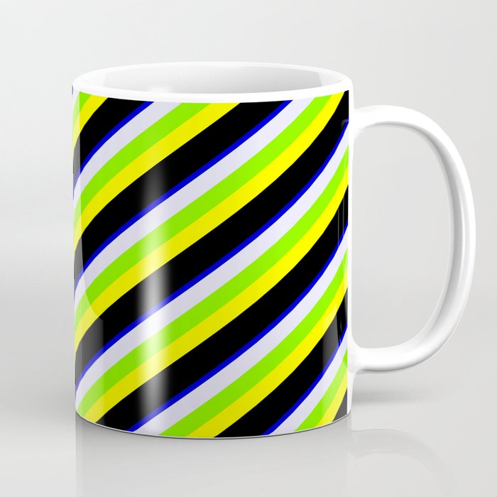 Colorful Blue, Lavender, Green, Yellow, and Black Colored Stripes Pattern Coffee Mug