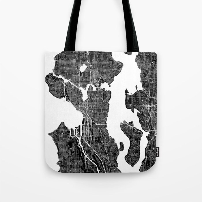 Seattle Black And White Map Tote Bag