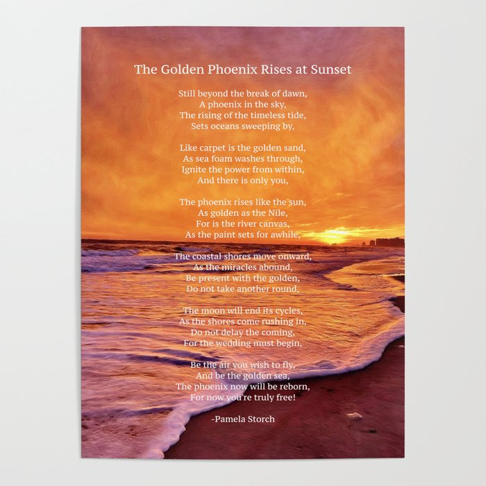 The Golden Phoenix Rises at Sunset Poem Poster