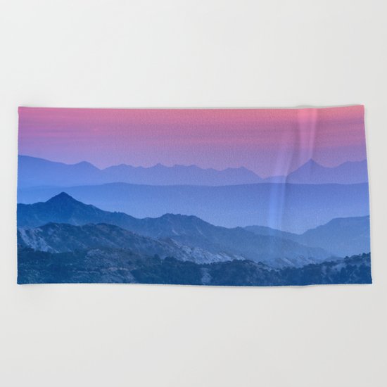 "Mountain dreams". At sunset. Beach Towel