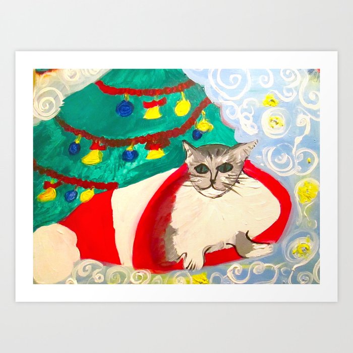 Santa Cat Art Print