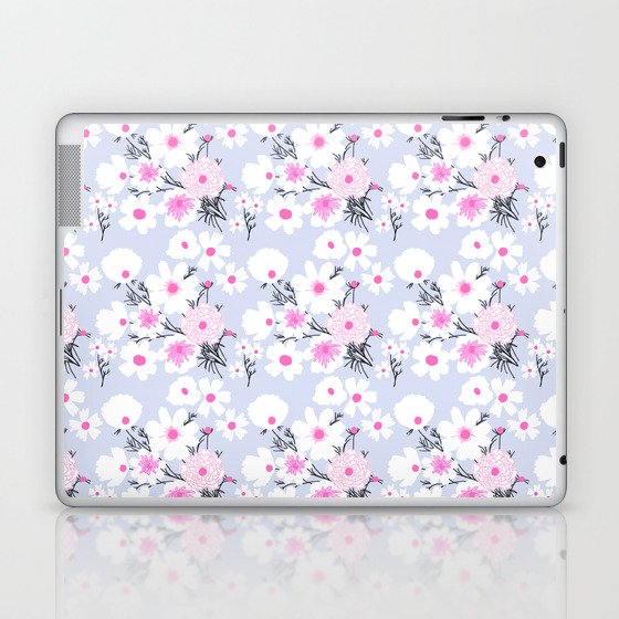 Retro Modern Spring Wildflowers Pastel Blue Laptop & iPad Skin