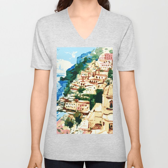 Positano Amalfi Coast Italy V Neck T Shirt