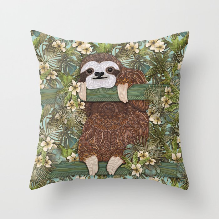 Tropical Sloth Throw Pillow