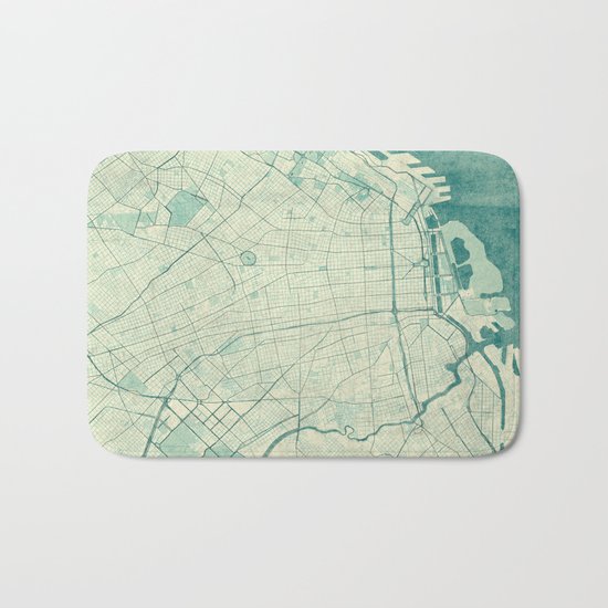 Buenos Aires Map Blue Vintage Bath Mat