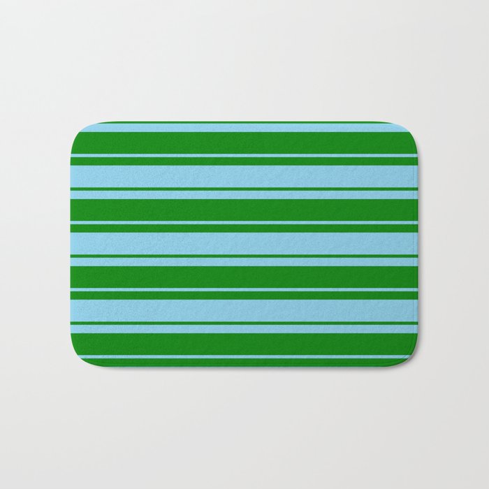 Green and Sky Blue Colored Lined/Striped Pattern Bath Mat