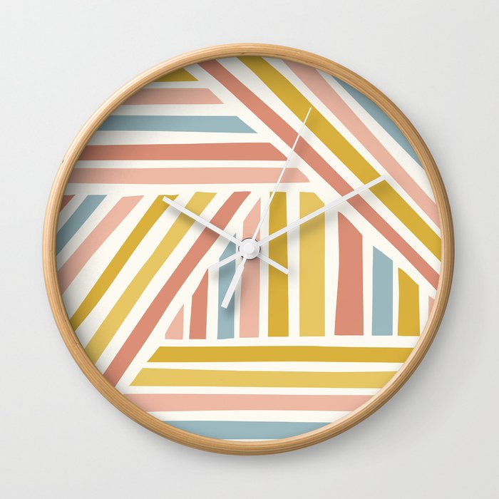 Abstract Shapes 249 in Vintage Rainbow Tones Wall Clock