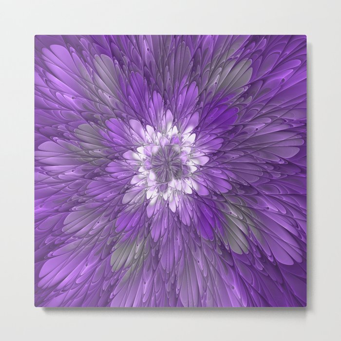 Psychedelic Purple Flower, Fractal Art Metal Print