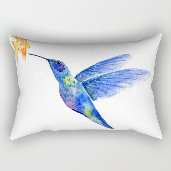 WATERCOLOR HUMMINGBIRD AND FLOWERS Rectangular Pillow