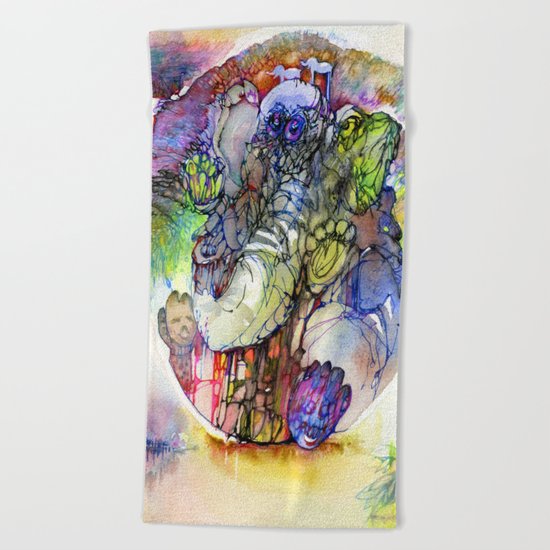 Psychedelic elephant Beach Towel