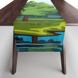 Peaceful forest lake afternoon Table Runner