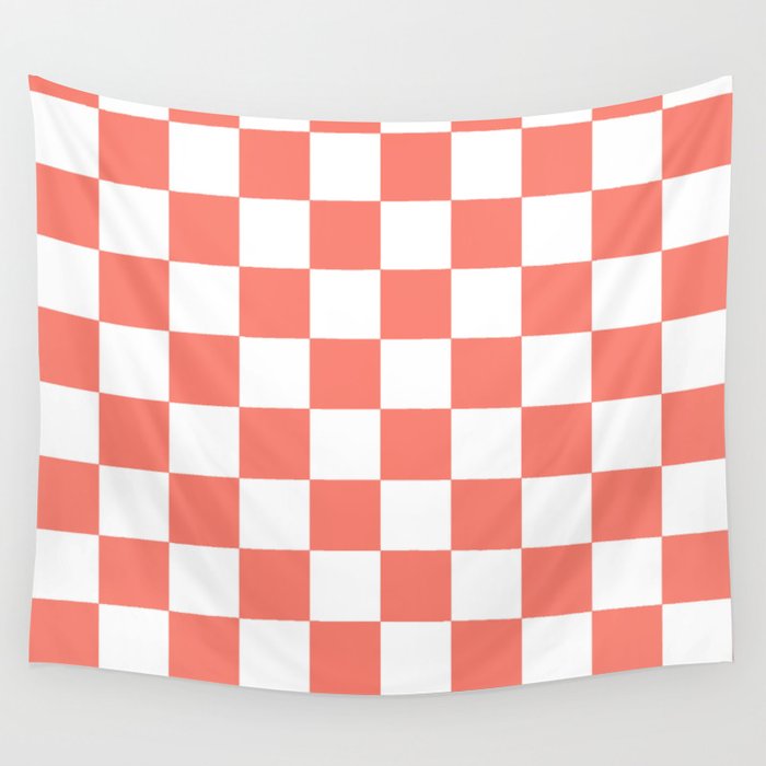 CHECKERBOARD (SALMON & WHITE) Wall Tapestry