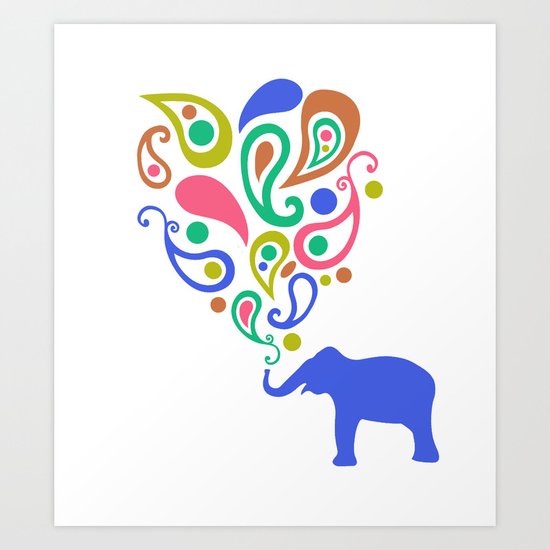Multi-Colored Paisley Elephant Pattern Design Art Print