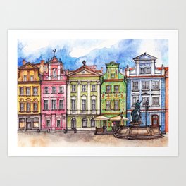 Poznan houses ink & watercolor illustration Art Print