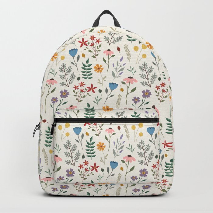 Floral Print Letter Patch Decor Functional Backpack With Flower