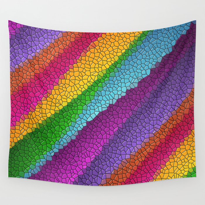 Rainbow Colored Mosaic Pattern Digital Art Wall Tapestry By Pixxart