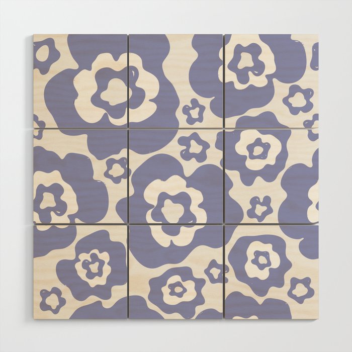 Abstract Blue Flower Pattern 05 Wood Wall Art