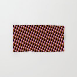[ Thumbnail: Violet, Brown, and Black Colored Stripes/Lines Pattern Hand & Bath Towel ]