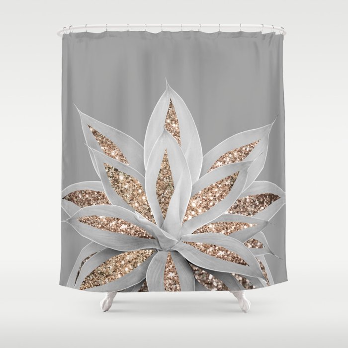 Gray Agave with Gold Glitter #1 (Faux Glitter) #shiny #tropical #decor #art #society6 Shower Curtain