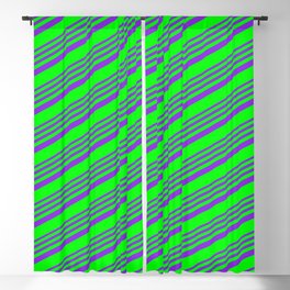 [ Thumbnail: Purple & Lime Colored Pattern of Stripes Blackout Curtain ]