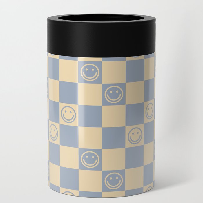 Cute Smiley Faces on Checkerboard \\ Neutral Color Palette Can Cooler
