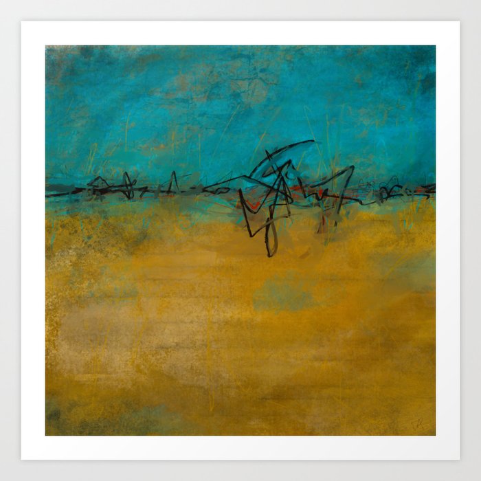 Teal and Gold Abstract Art Print