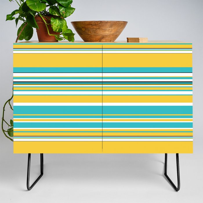 Complex Stripes in Turquoise and Yellow Credenza
