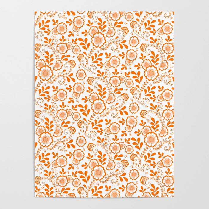 Orange Eastern Floral Pattern Poster