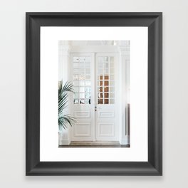 White Vintage Door in a Greek Historic Grand Hotel | Old World Lifestyle | Travel photography wall art print Greece Framed Art Print