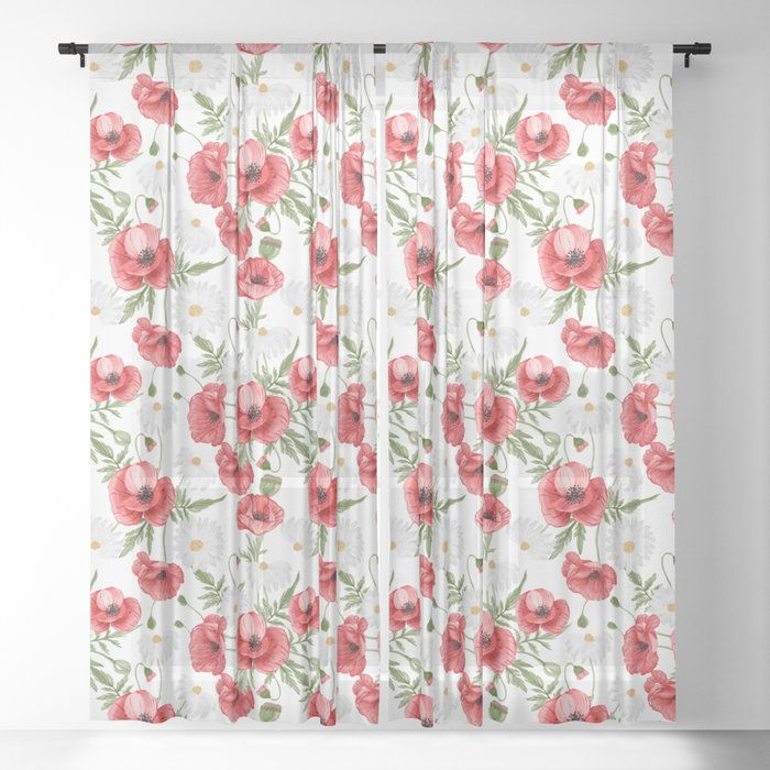 Daisy and Poppy Seamless Pattern Sheer Curtain