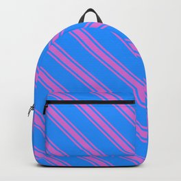 [ Thumbnail: Blue & Orchid Colored Striped/Lined Pattern Backpack ]