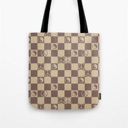 Checkered Peace Symbol & Yin Yang (Cocoa Mocha Colors) Tote Bag