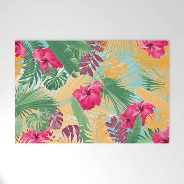 Summer Hibiscus Flower Jungle #1 #tropical #decor #art #society6 Welcome Mat