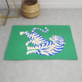 The Roar: White Tiger Edition Rug | Jungle, Cheetah, Exotic, Tiger, Power, Forest, Retro, Pop, Wild, Green 