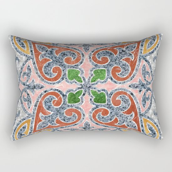 Blue Oriental Tile 03 Rectangular Pillow