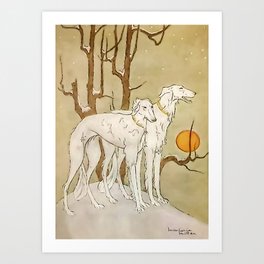 “Greyhounds in Winter” by Marjorie Miller Art Print