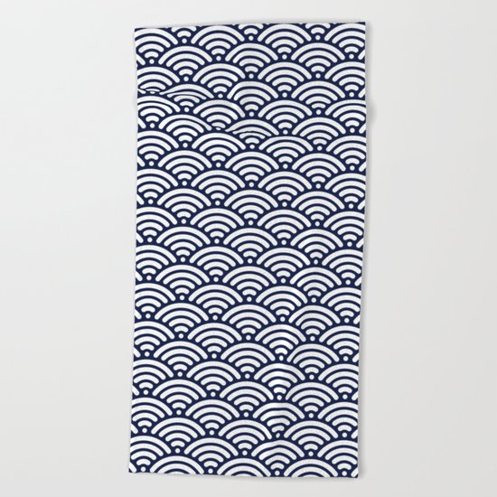 Indigo Navy Blue Wave Beach Towel