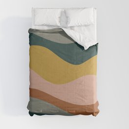 Retro Waves Minimalist Pattern 2 in Rust, Blush Pink, Gray, Navy Blue, and Mustard Gold Comforter
