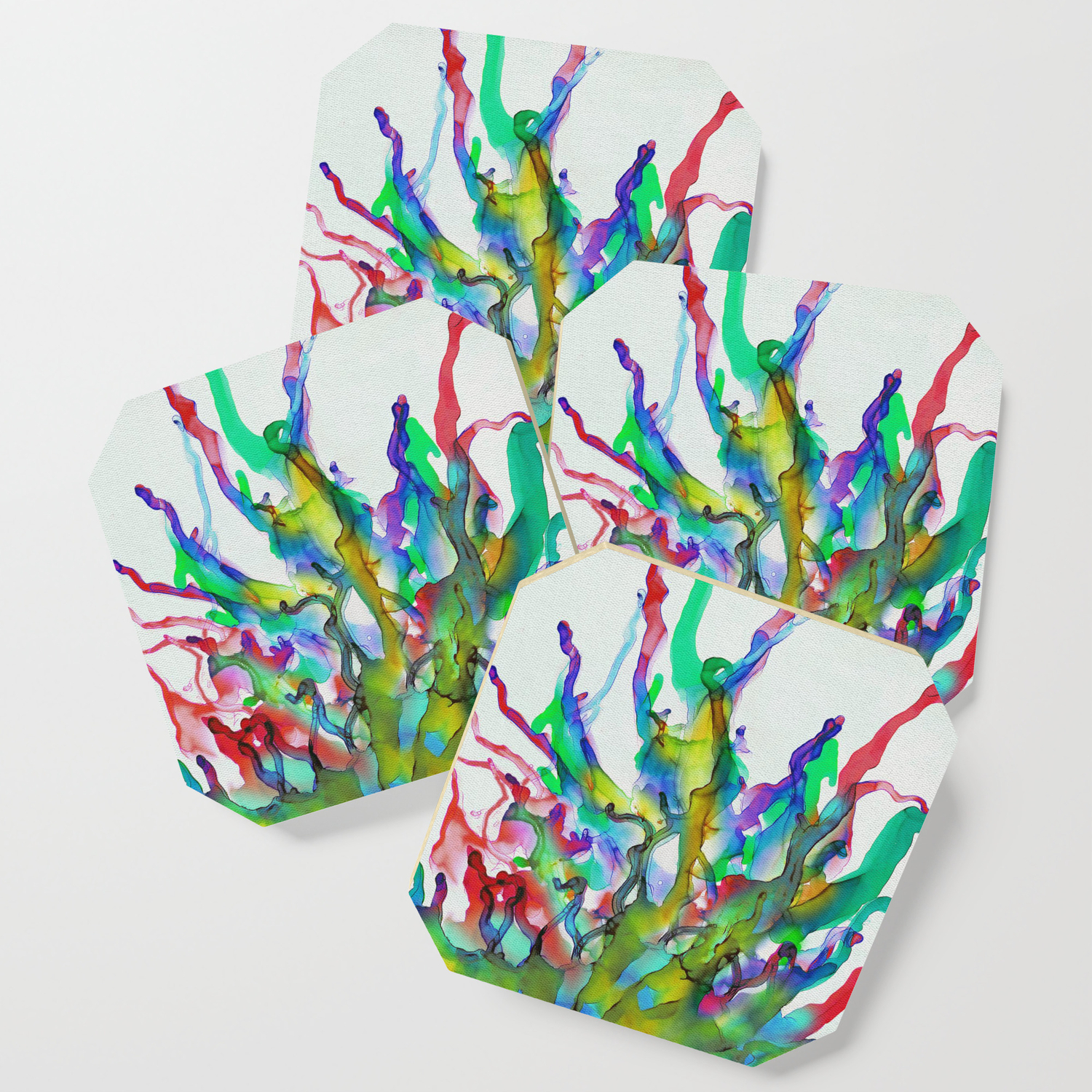 Tropical Plant Colorful Abstract Painting Coaster By Klaraacel
